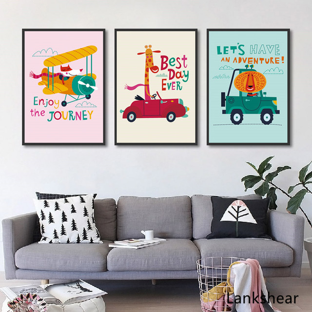 Wall Art Nordic Small Car Canvas Painting Kids Room Decor Nursery